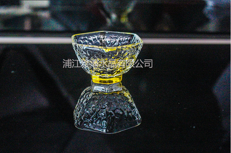 厂家批发日式玻璃杯六角金线描金耐热水晶茶杯工锤纹水晶六角碗